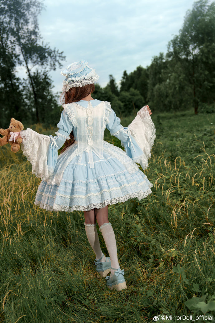 【受注予約12/8まで】Alice in the Mirror レースとリボンのドレス・パステルブルー