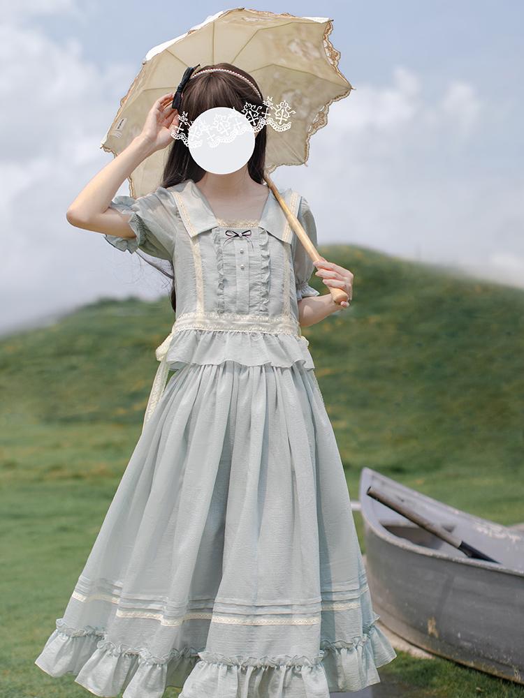 Summer Love セーラーカラートップスとロングスカートセット