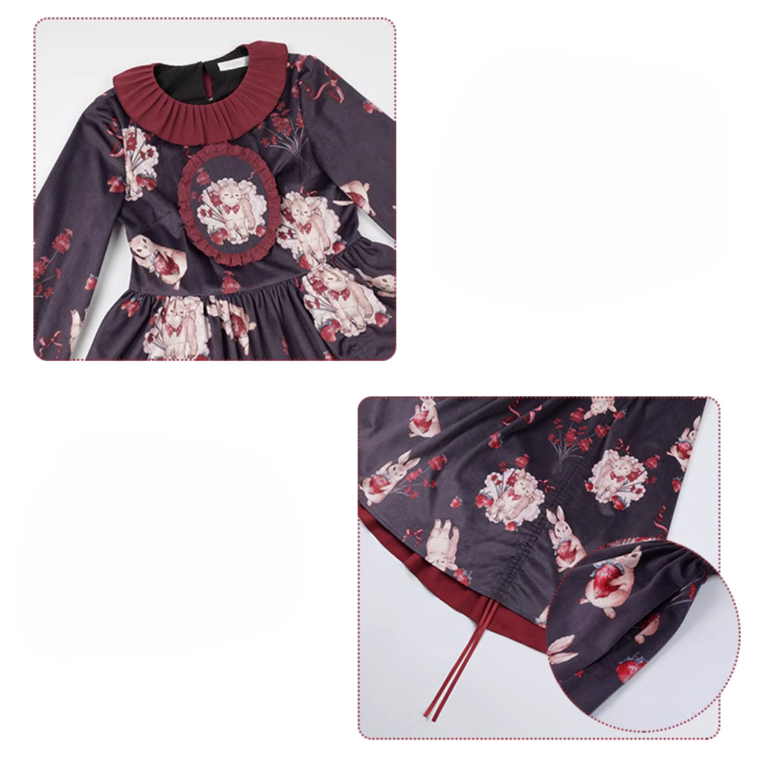 Very Berry ヒツジとウサギのシャーリングワンピース