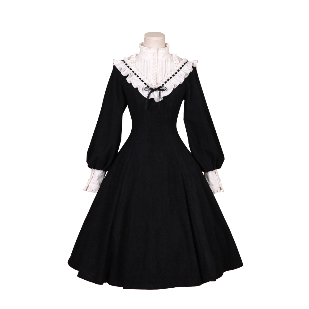 Winter Birch Stand Collar Corduroy Dress