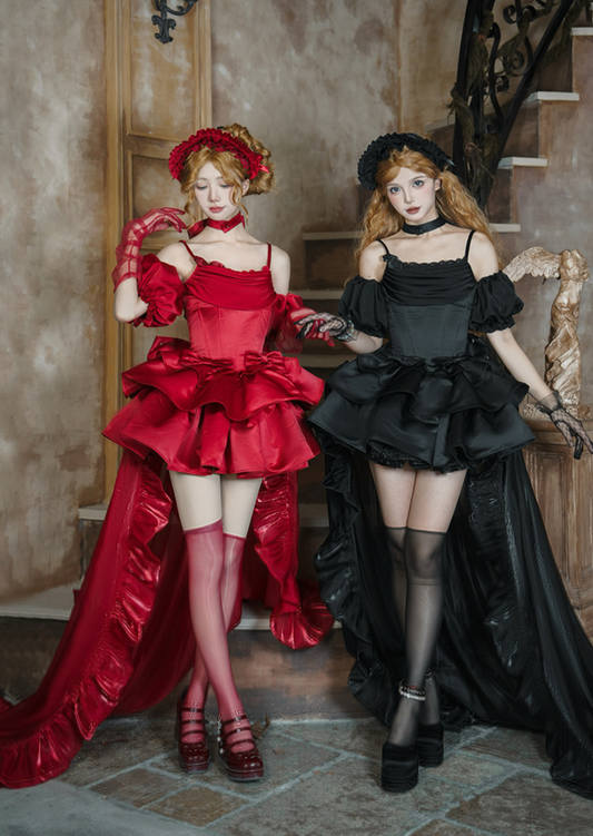 バラとリボンの3段フリルジャンパースカートセット