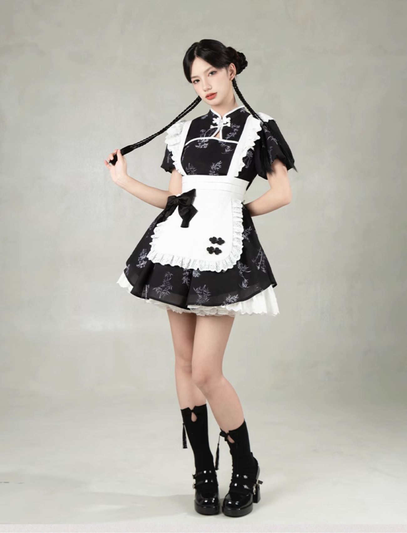 Bamboo print maid style Chinese dress – ロリータファッション通販RonRon