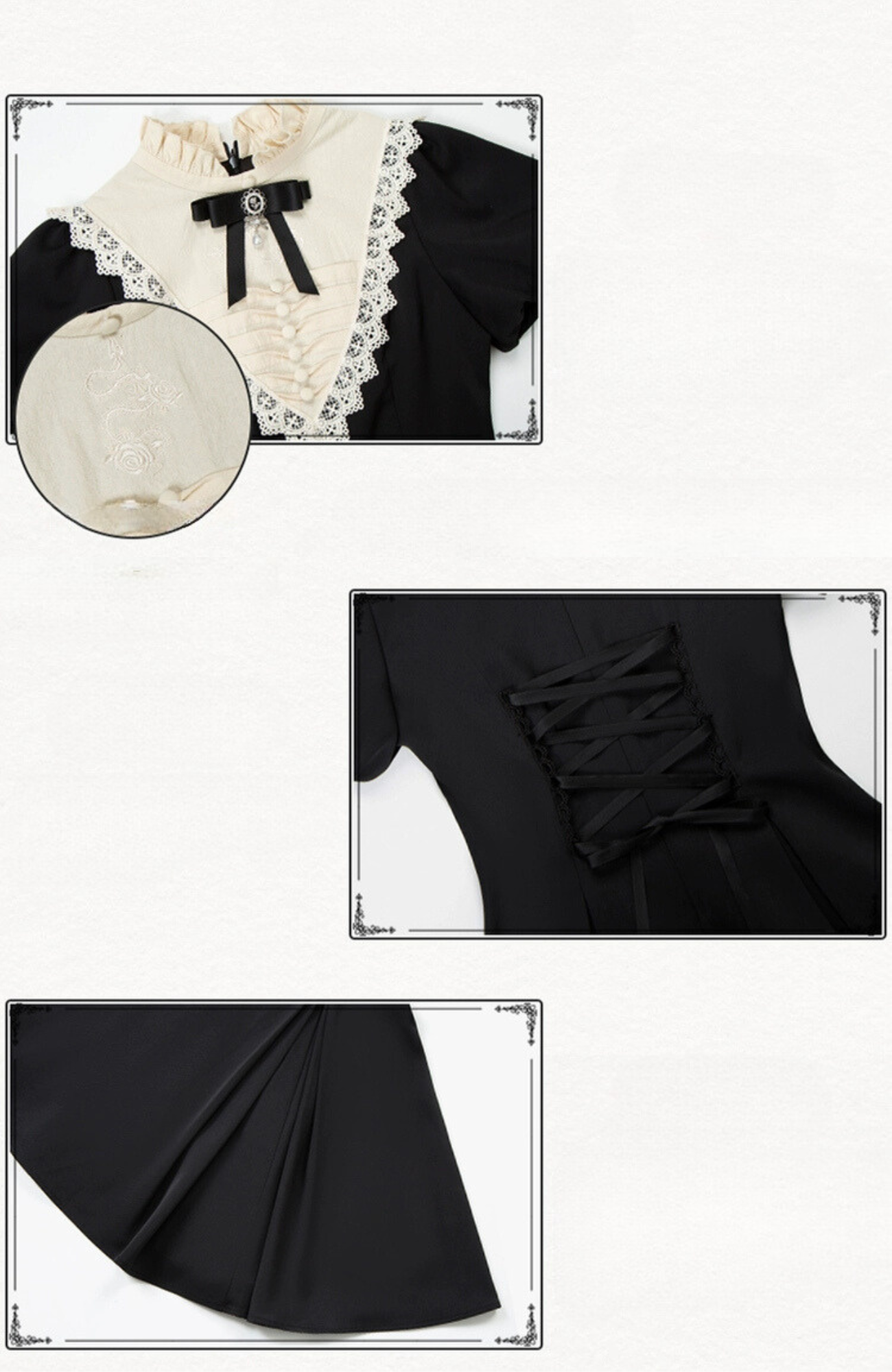 【予約販売】蛇と薔薇刺繍のシスター風ワンピースセット ショート丈