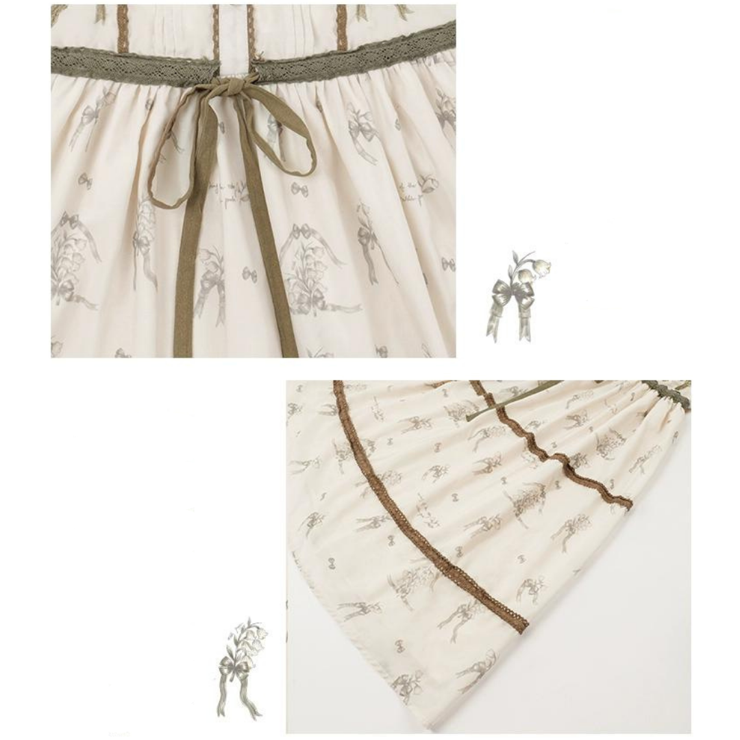 Brown dress with Suzuran embroidery