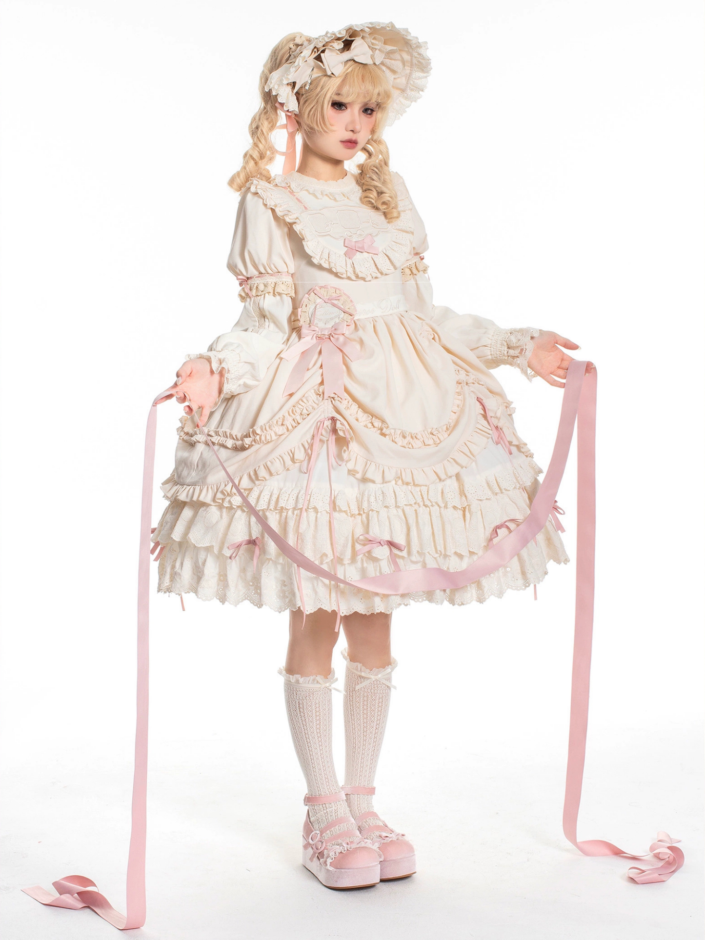 Ribbon Doll 3段フリルワンピースと付け袖 全3色