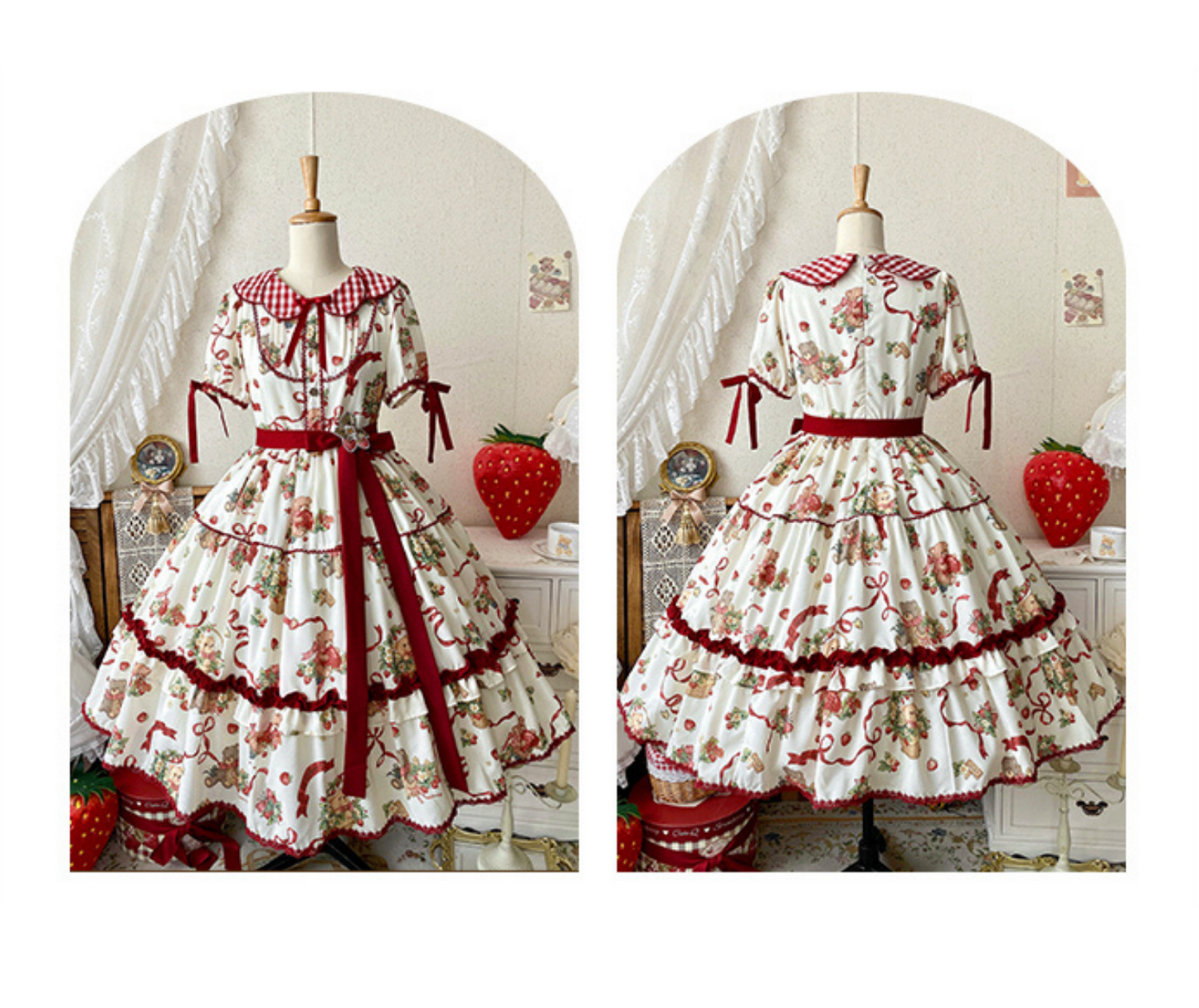 Strawberry Bears ギンガムチェック襟ワンピース 全4色