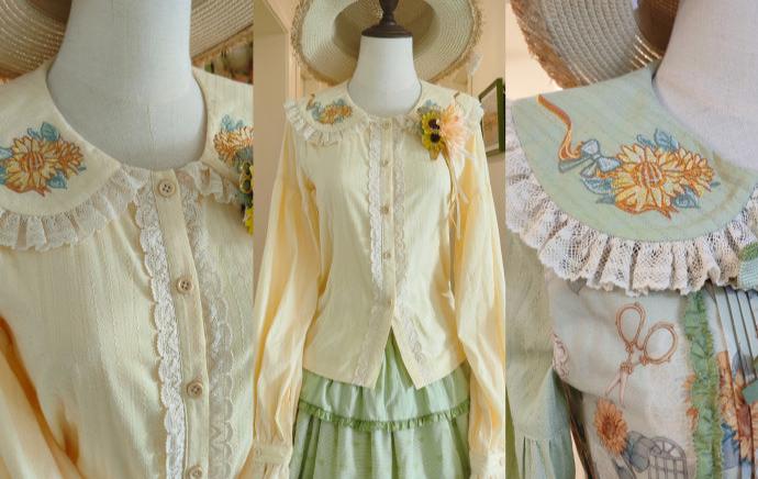 【予約販売】Gardening Sunflower 刺繍襟ブラウス