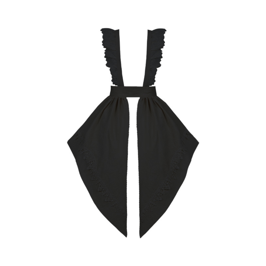 蛇と薔薇刺繍のストライプワンピースとエプロン ロング丈