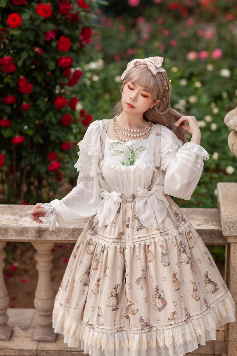 Suzuran embroidery ruffle long sleeve blouse