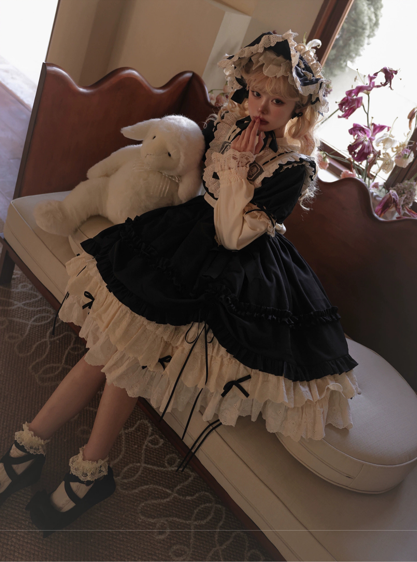 Ribbon Doll 3段フリルワンピースと付け袖 全3色