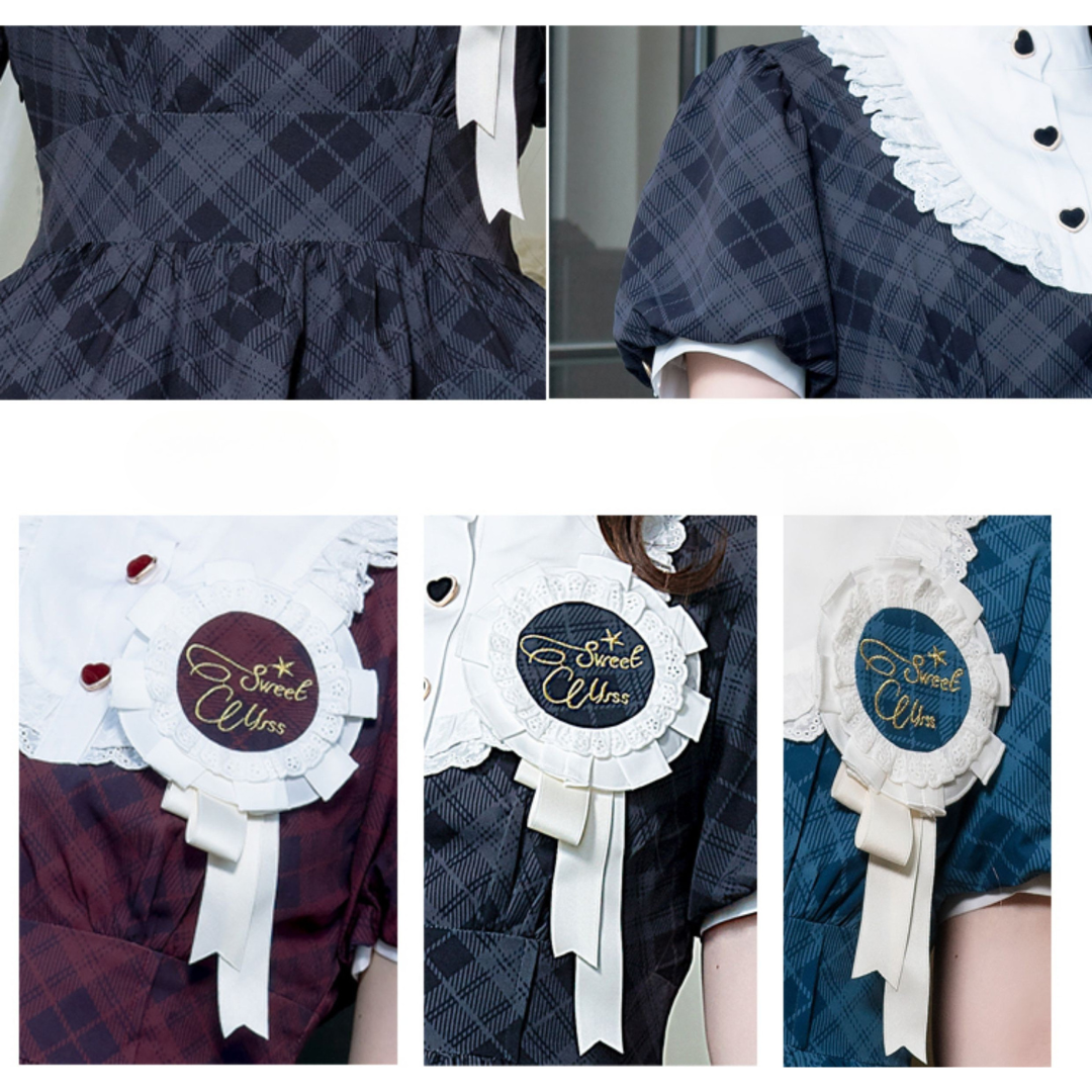 レトロガール サマーチェックワンピース リボンカチューシャ付き