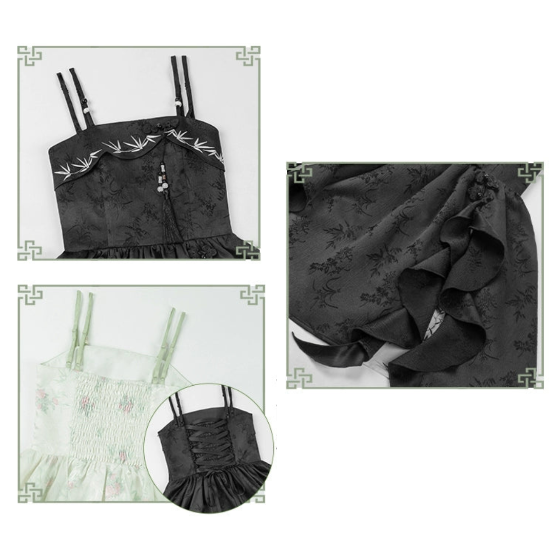 Sasatake Double Strap Black Frill Jumper Skirt