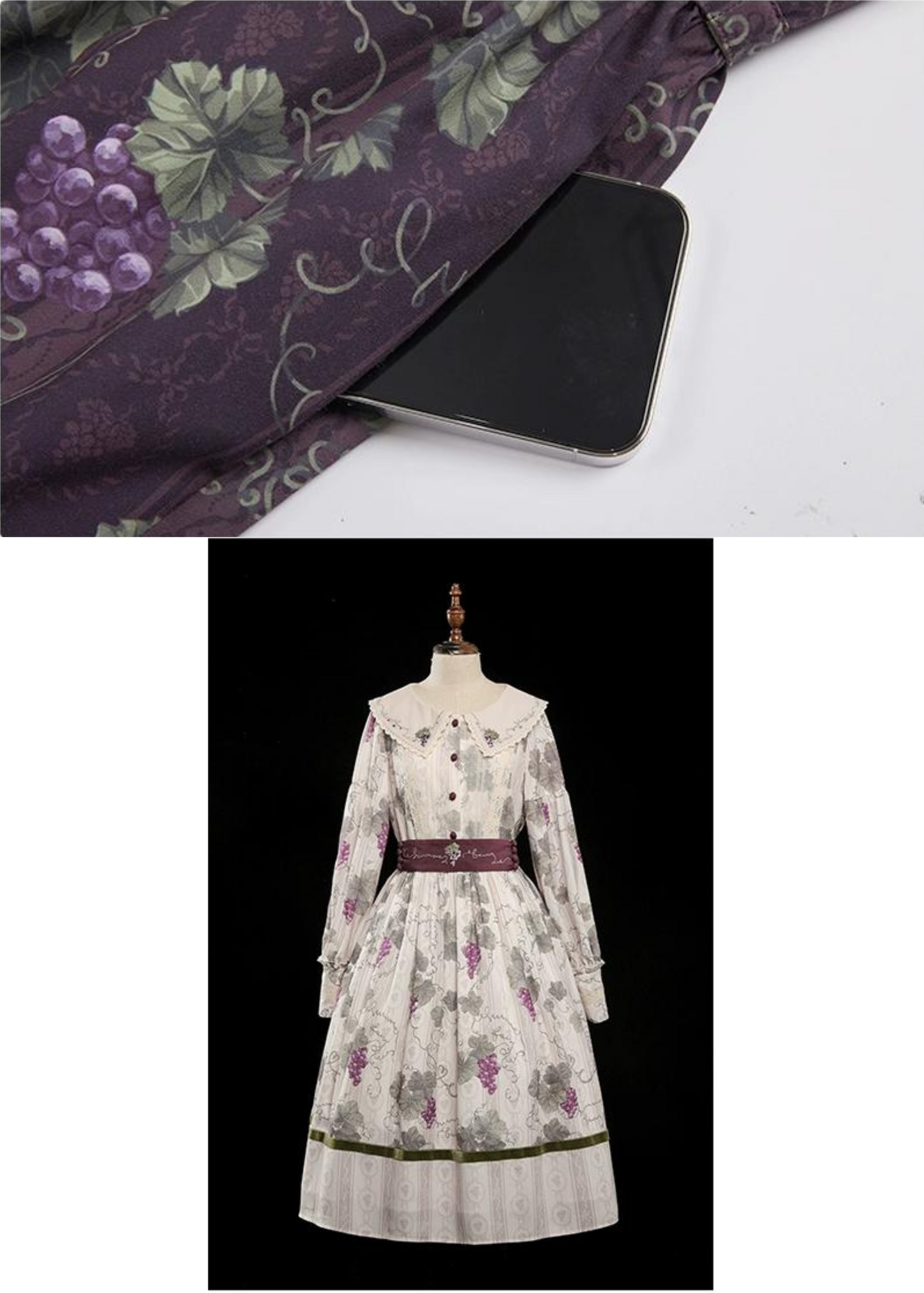 Sunny Rouge 葡萄模様の刺繍襟ワンピース