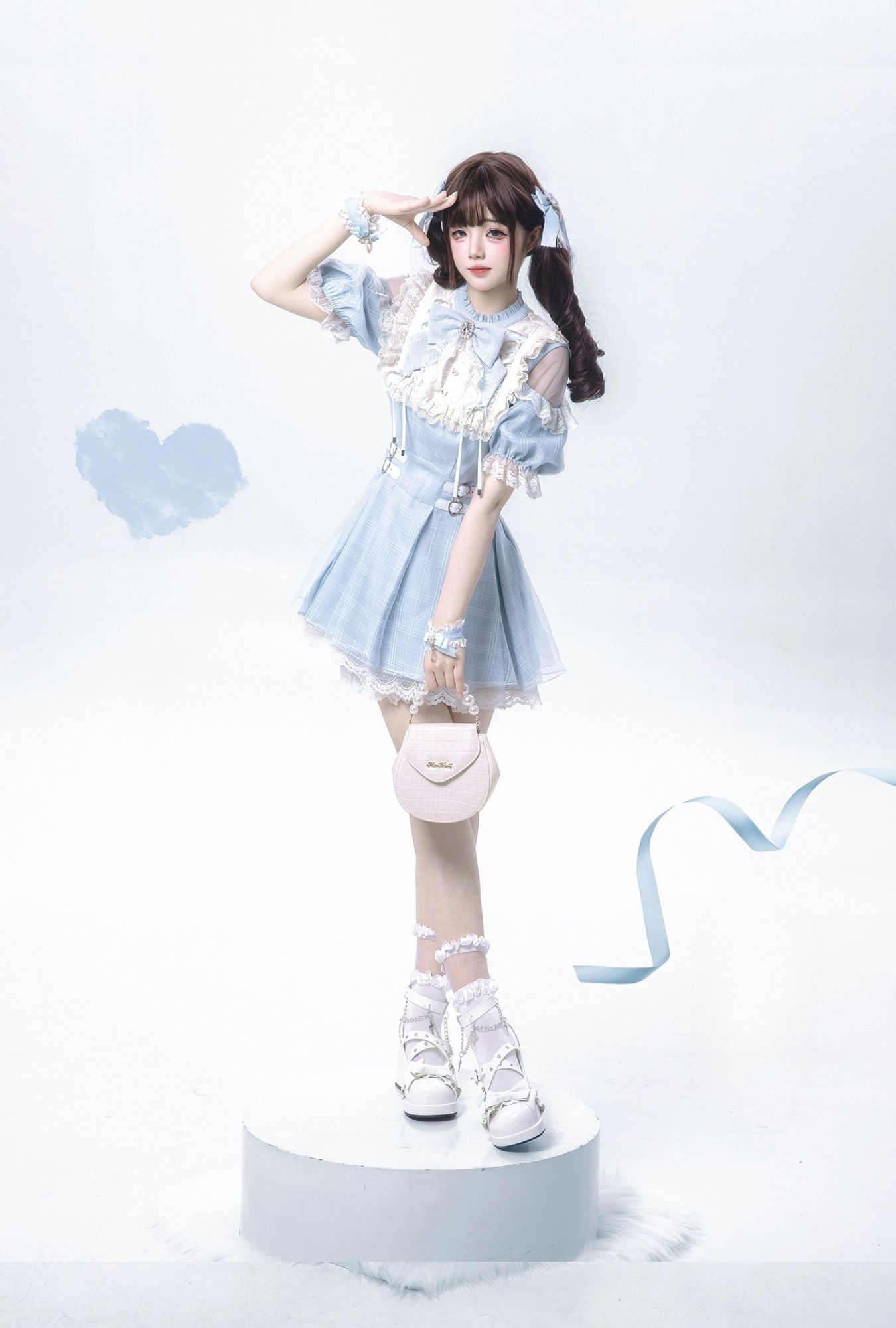 【予約販売】 Angel Heartbeat Blueフリルチェックミニ丈ワンピース