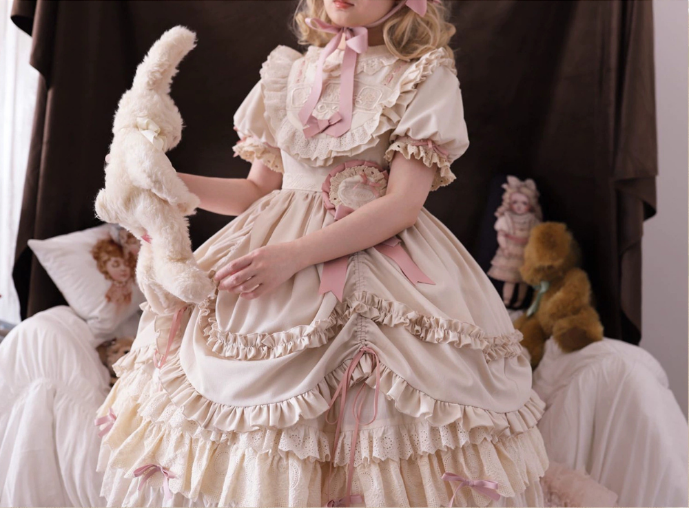 Ribbon Doll 3段フリルワンピースと付け袖 全3色