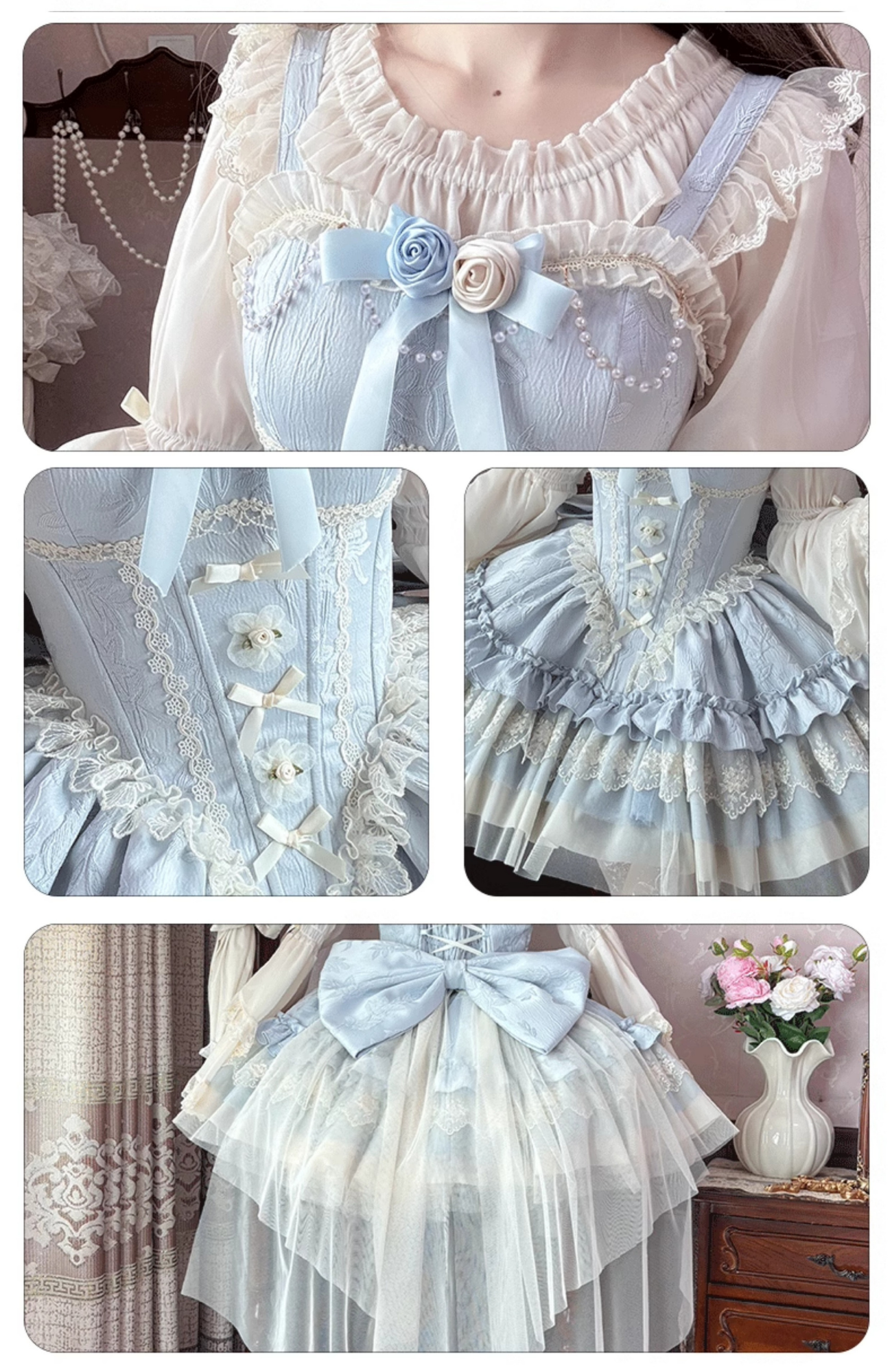 バラとリボンのバレエ風ジャンパースカート 全4色