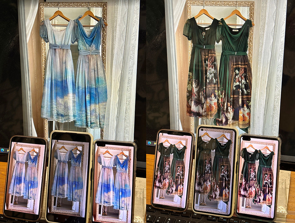 【予約販売】Elegance Greek 油彩画風プリントフレアスリーブジャンパースカート・新色