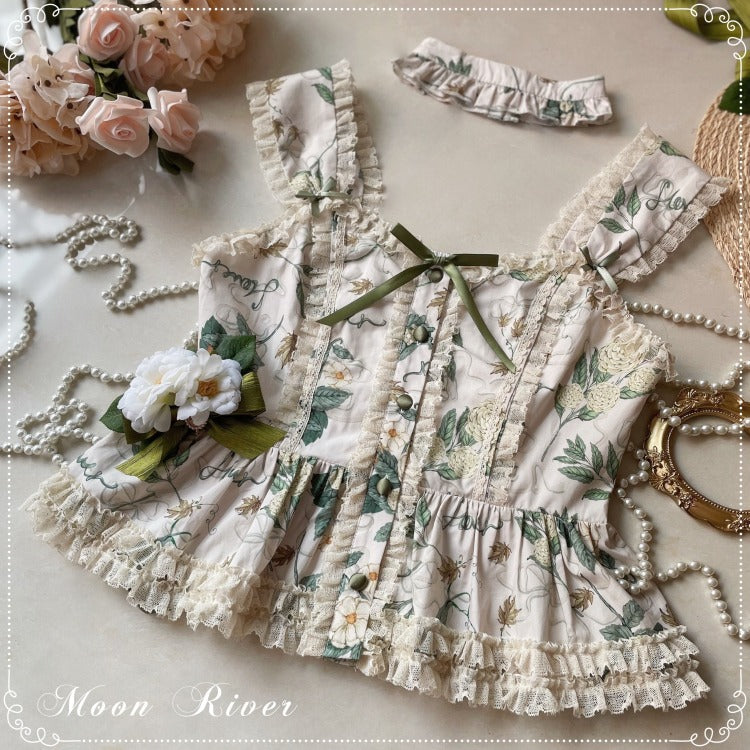 Camellia and Pearl プリントノースリーブトップス