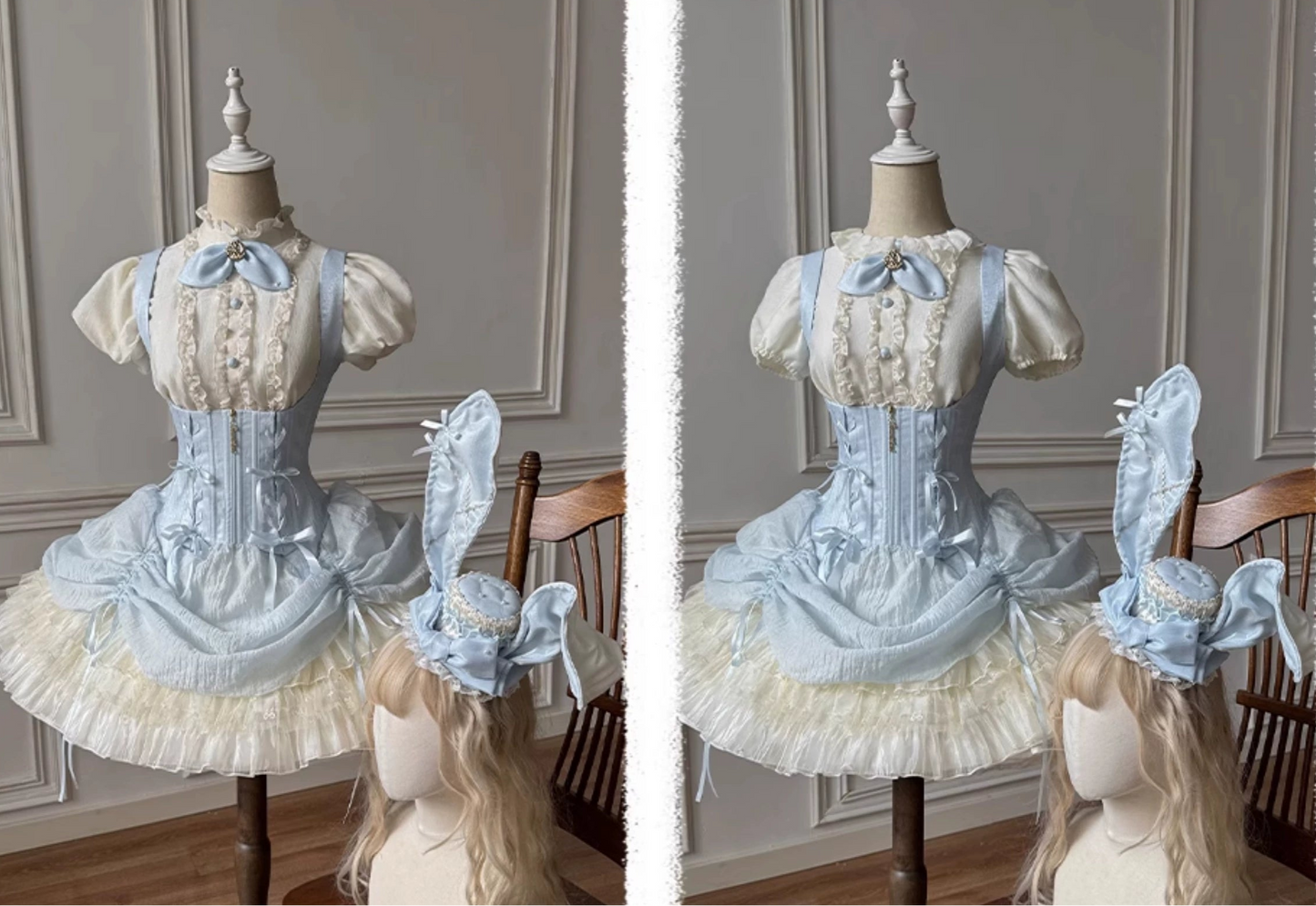 【受注予約6/30まで】Brulee Bunny コルセットジャンパースカートセット・パステルブルー