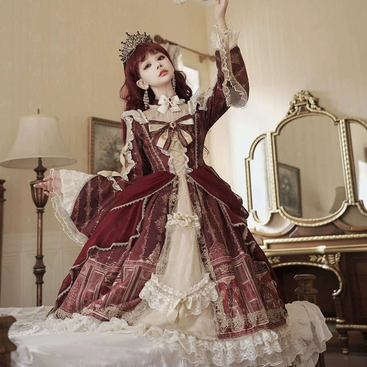 baroque dress Baroque Palace Burgundy Princess Dress – ロリータファッション通販RonRon