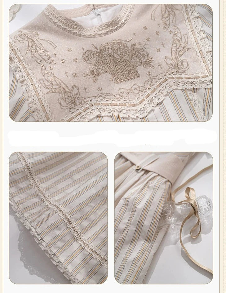 Go Picnicking ストライプ半袖ワンピース