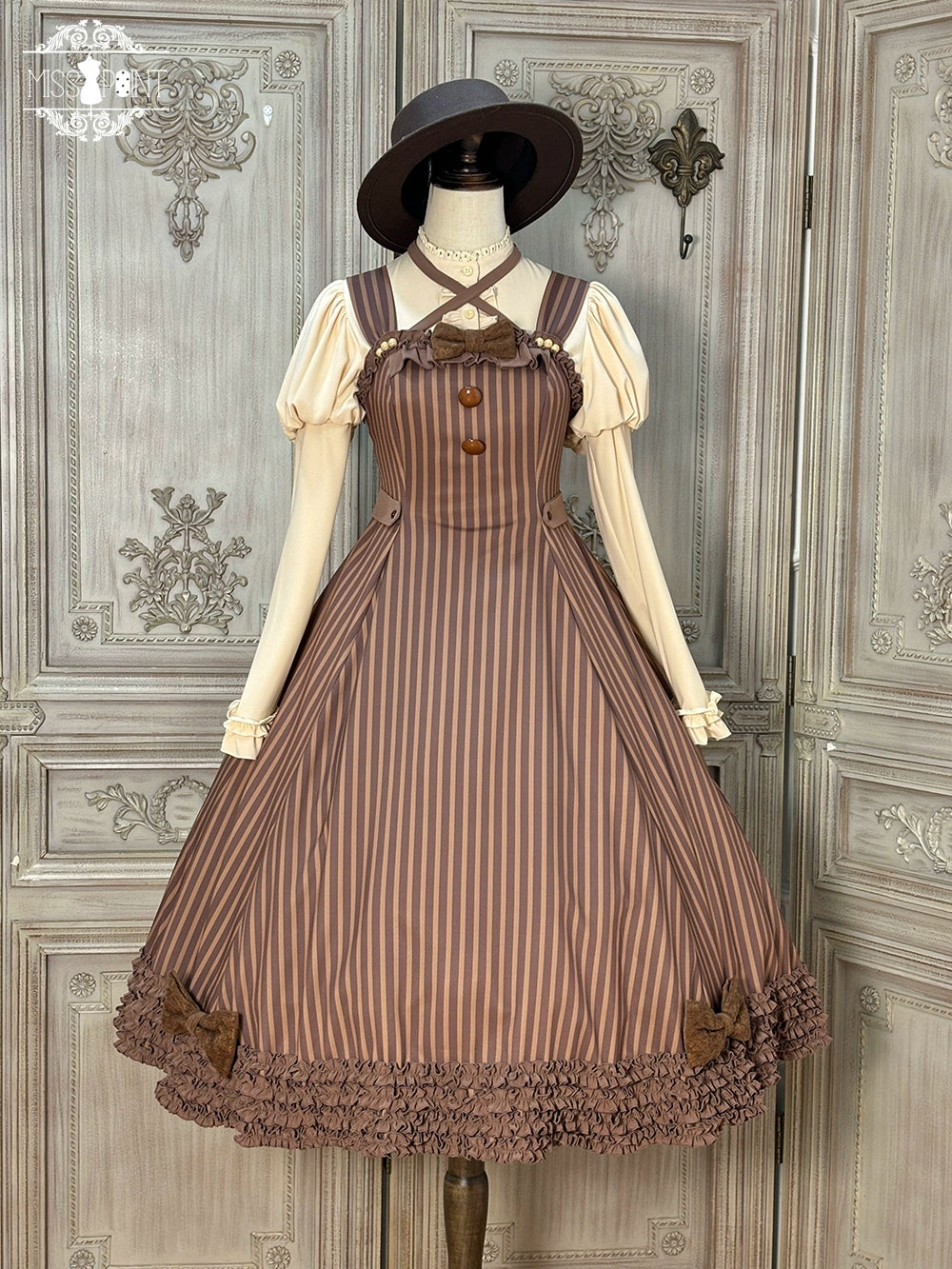 【予約販売】Classic Chocolat Stripe ストライプジャンパースカート・ロング丈