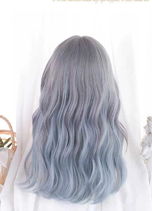 Lolita wig gray blue gradation loose curl long