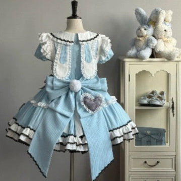 【受注予約6/22まで】ハートエプロンのアリス風ワンピース・ブルー