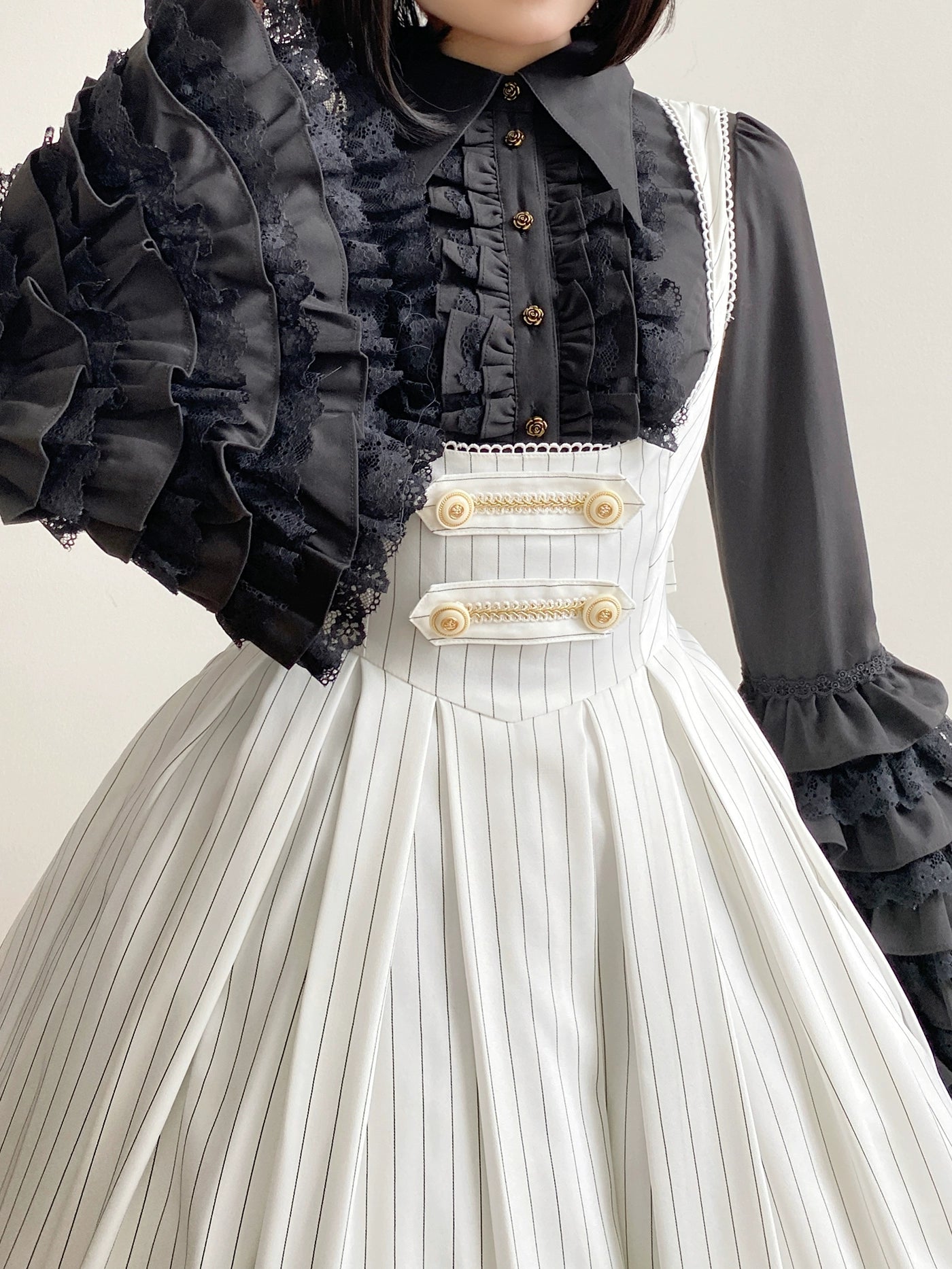 【予約販売】Bright Moon コルセットジャンパースカート ストライプ【ホワイト】