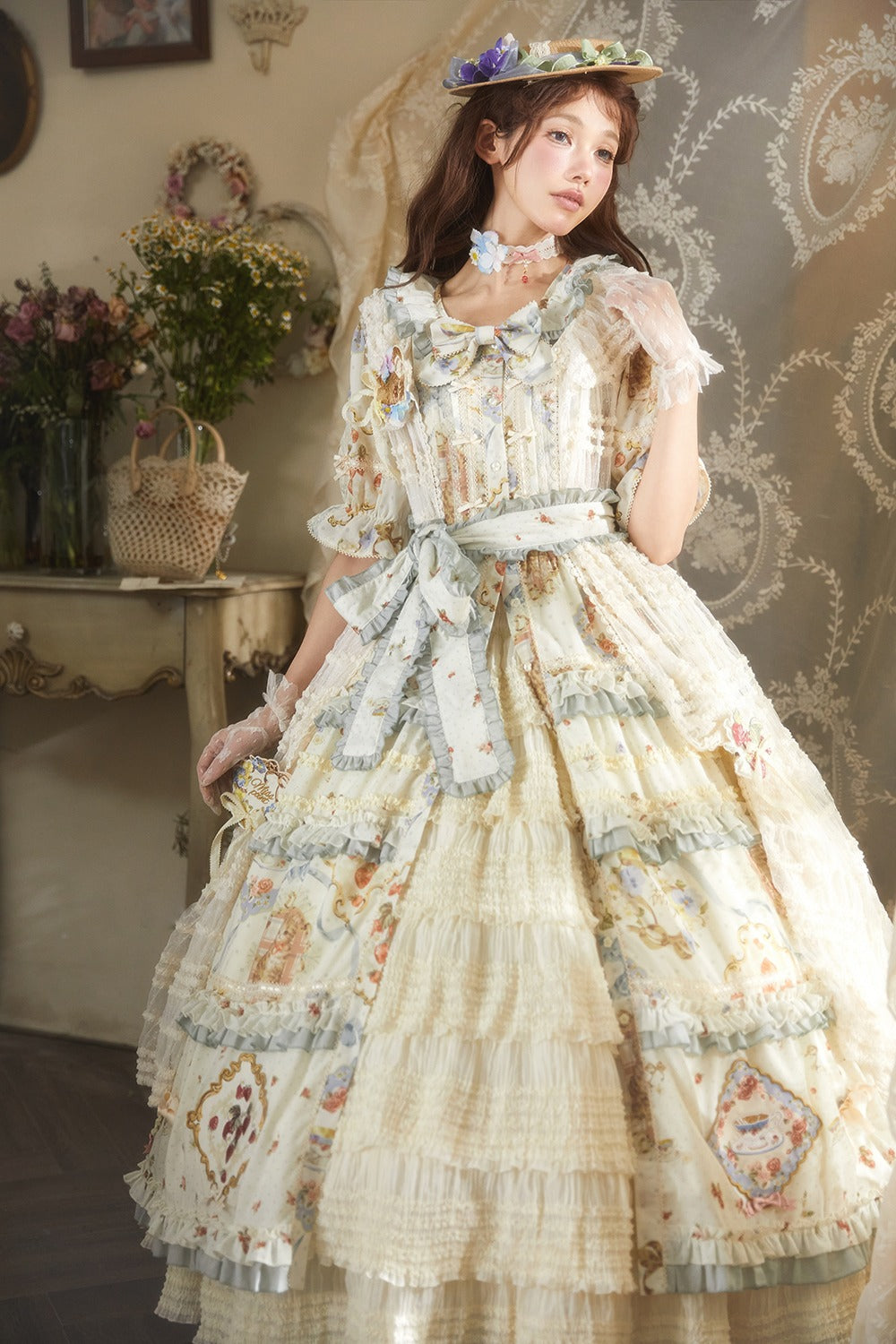 Pre-orders available until 2/19] Cat Rose Tea Party Luxury Dress –  ロリータファッション通販RonRon