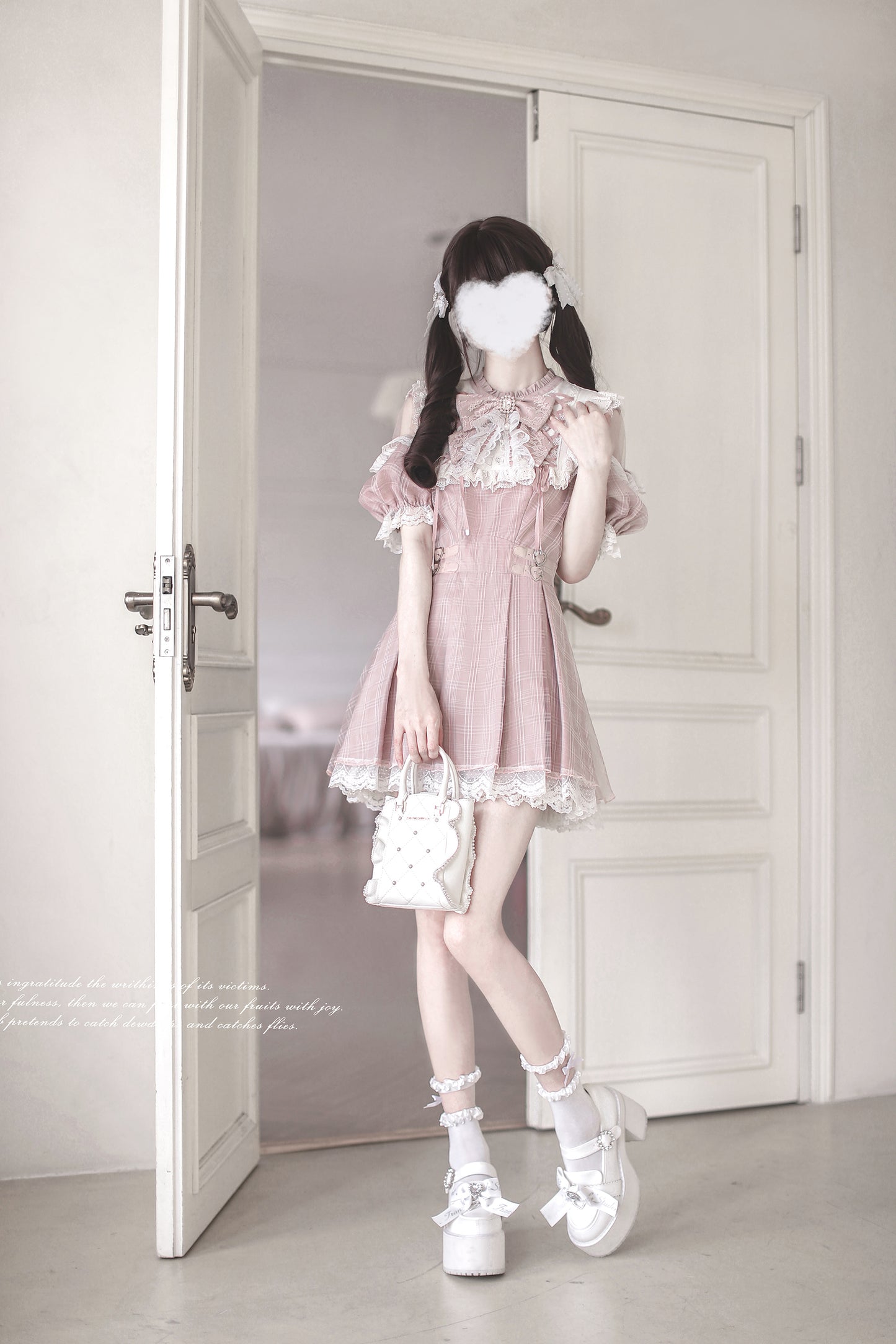 Angel Heartbeat Pink フリルチェックミニ丈ワンピース