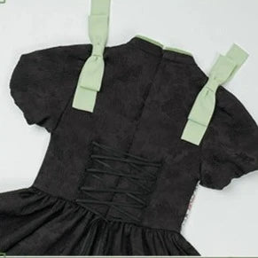 白緑 竹模様のマオカラーミニワンピース