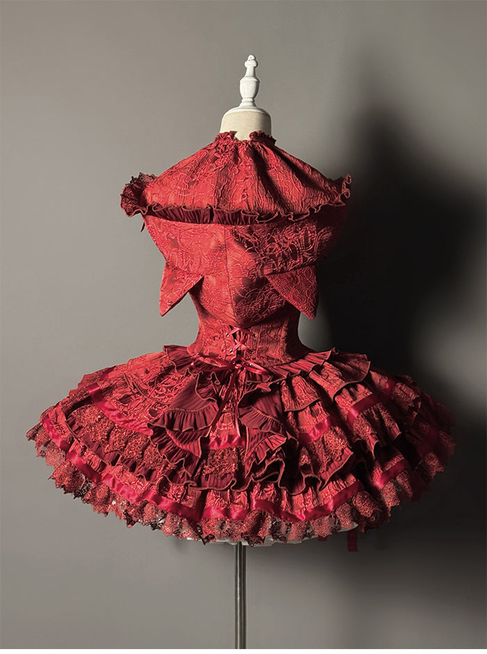 【受注予約4/28まで】Cat Rabbit Agent ホルターネックトップスとスカートのセットアップ・レッド