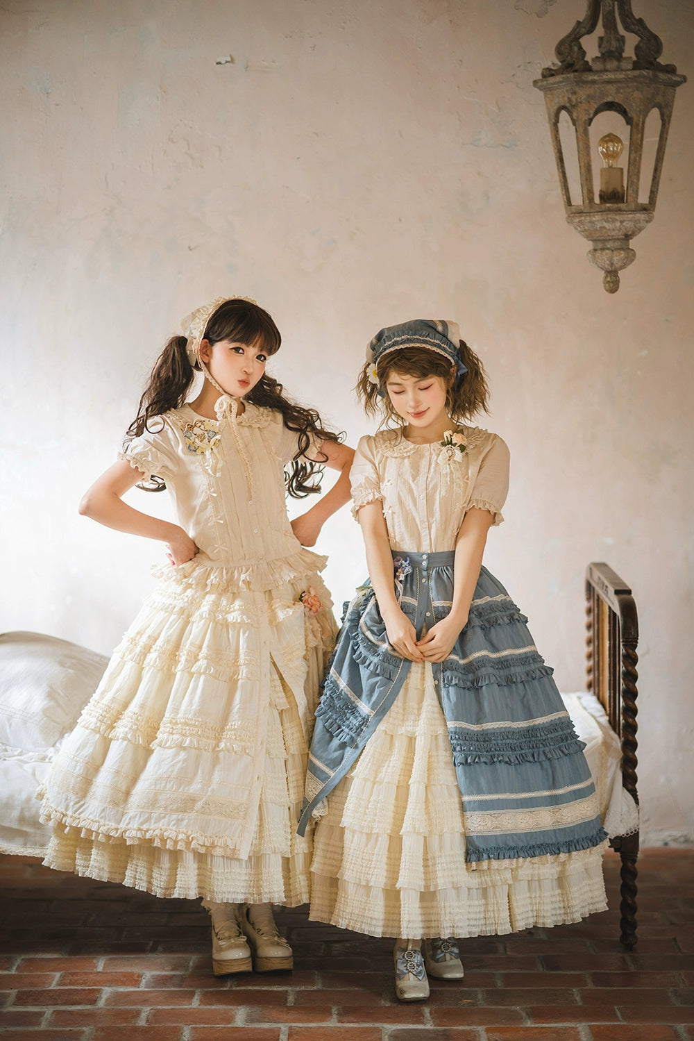 【予約販売】猫の薔薇お茶会 前開きフリルスカート 無地タイプ