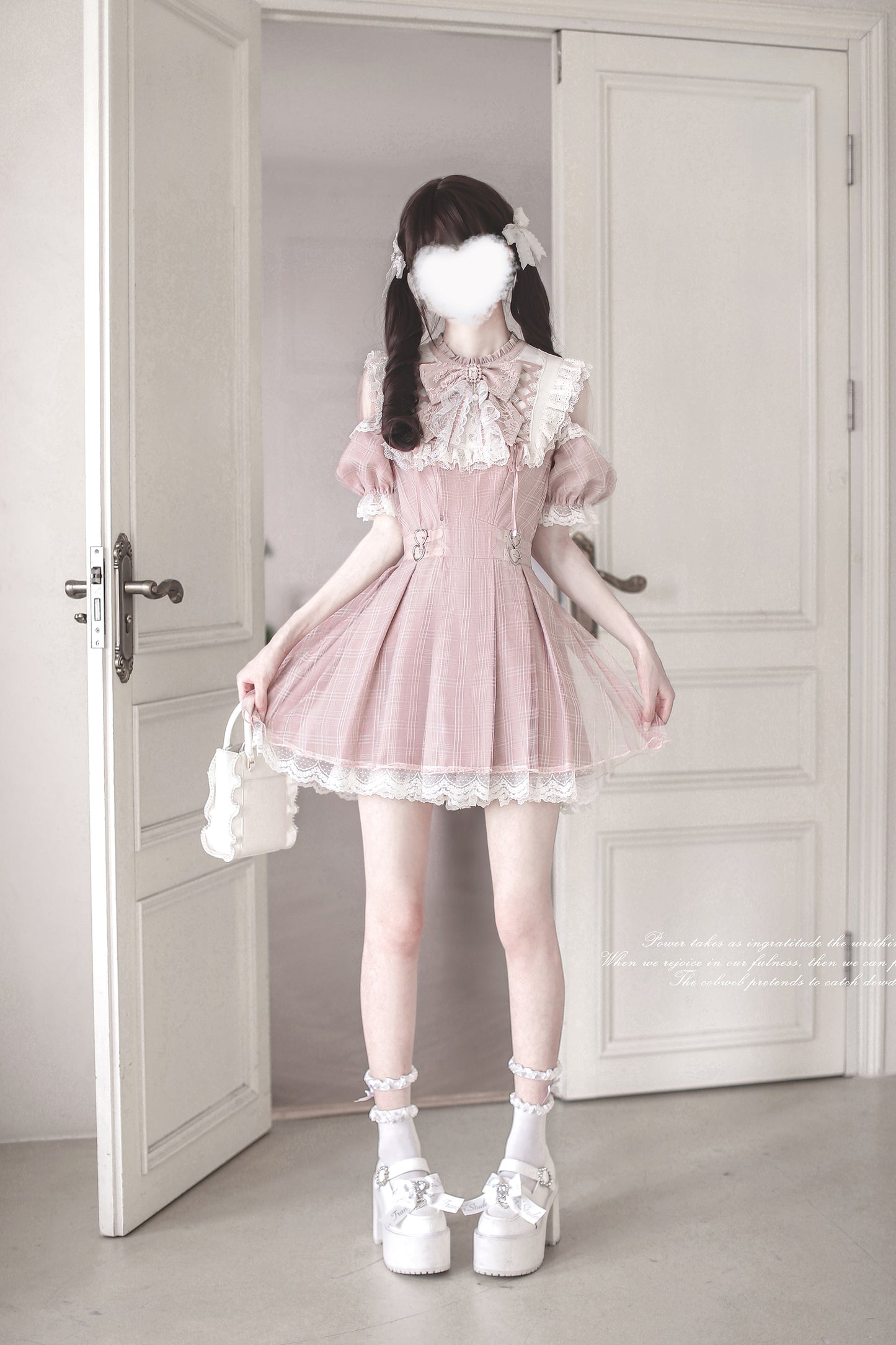 Angel Heartbeat Pink フリルチェックミニ丈ワンピース