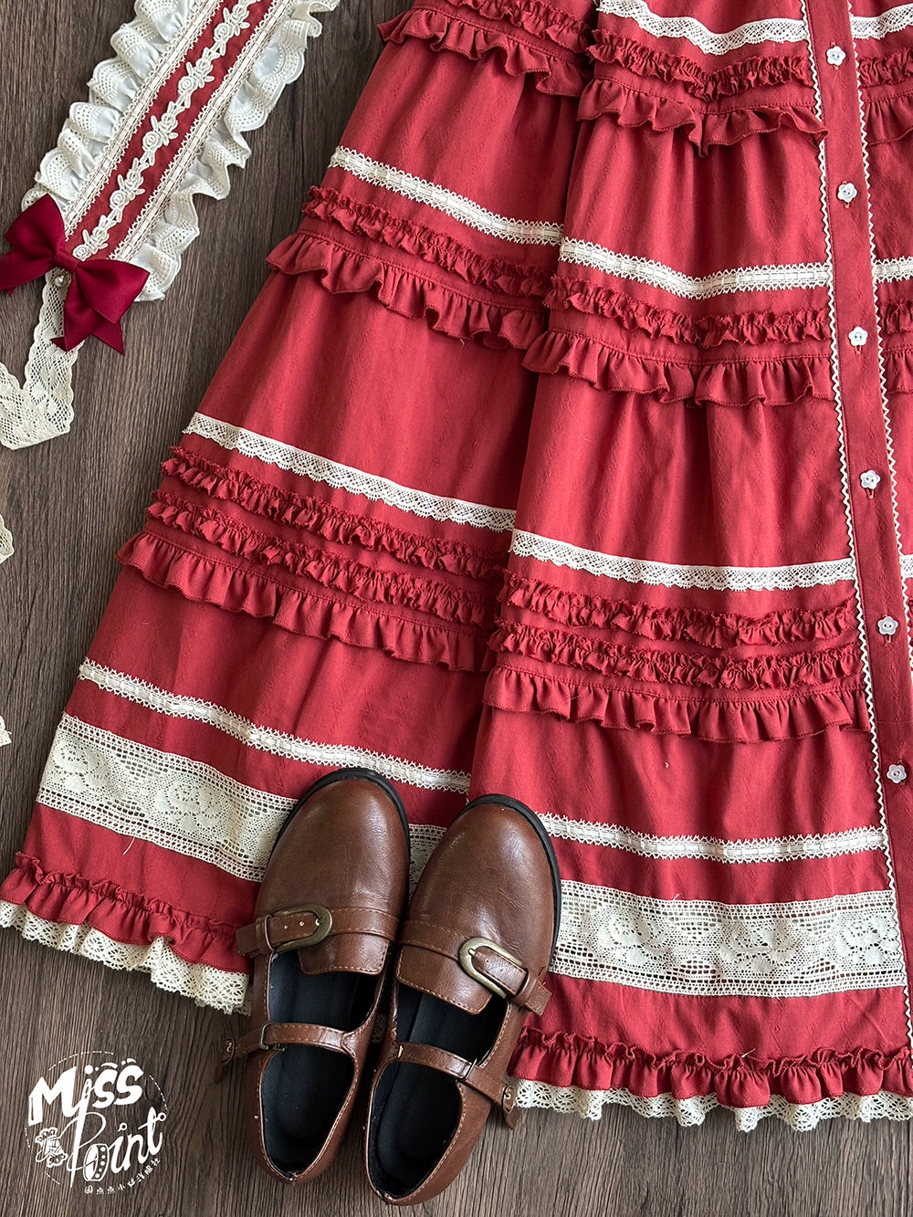 【予約販売】猫の薔薇お茶会 前開きフリルスカート 無地タイプ