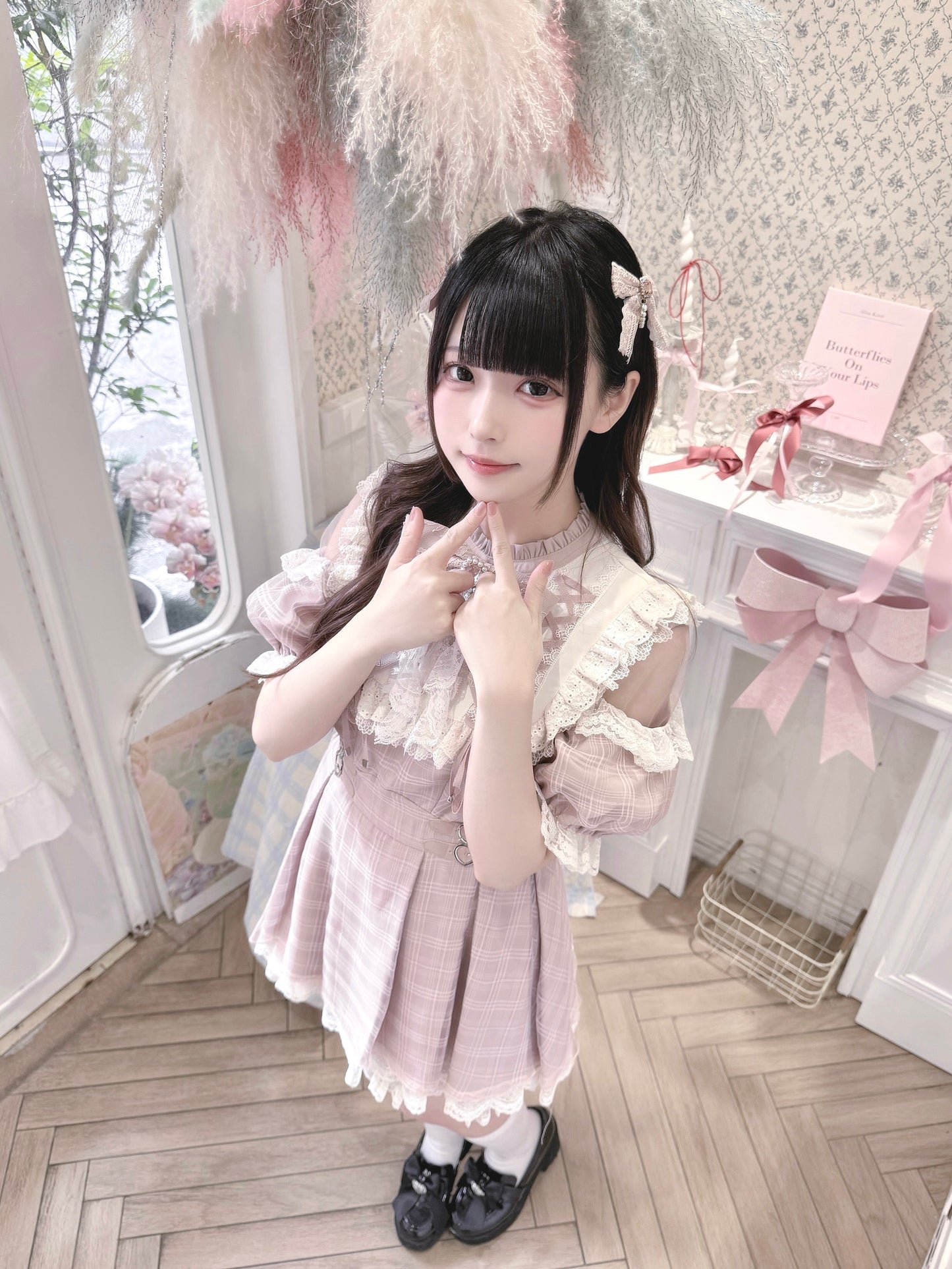 Angel Heartbeat Pink フリルチェックミニ丈ワンピース