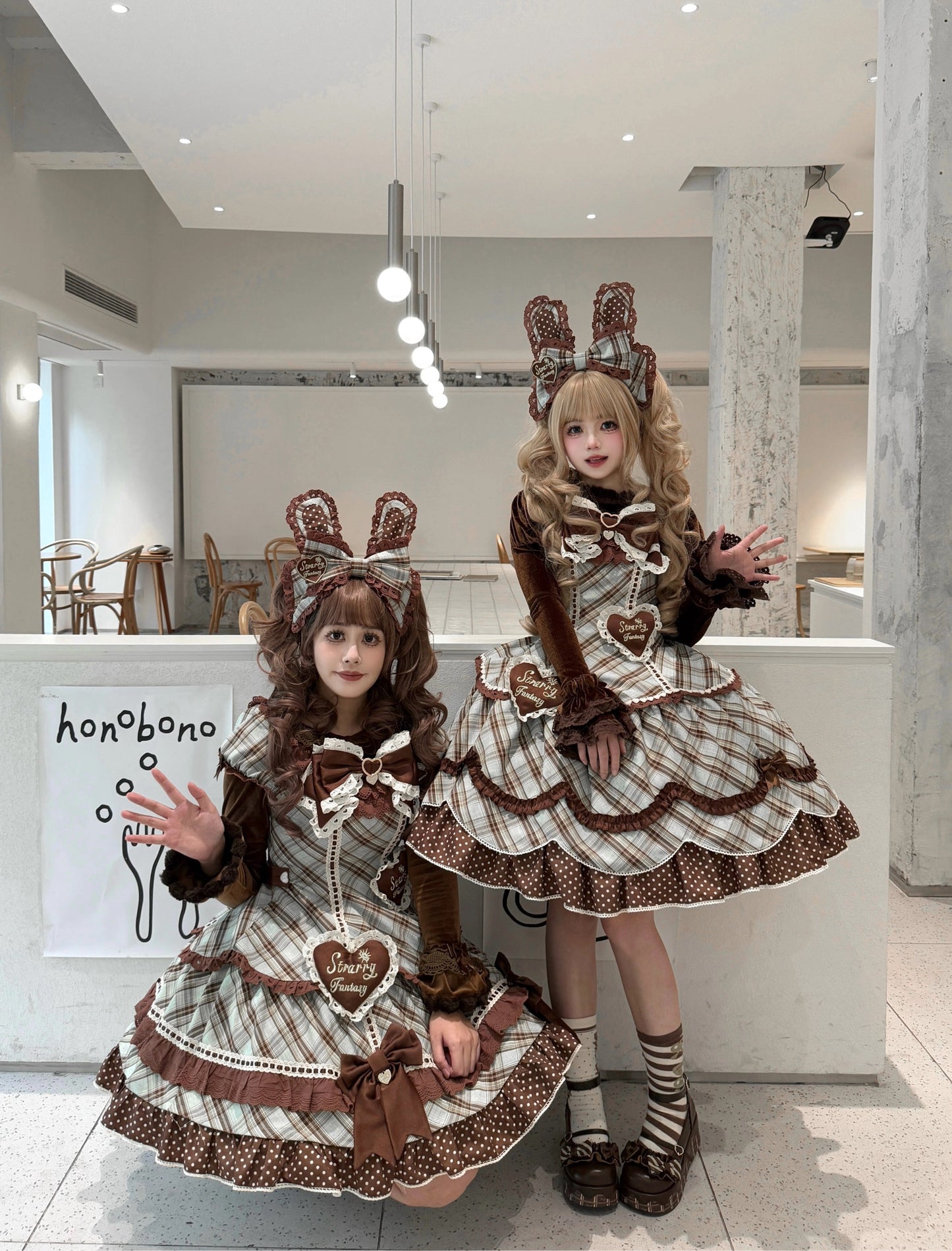 【受注予約11/13まで】Velvet Sweetie Heart チェックのジャンパースカート・ブラウン