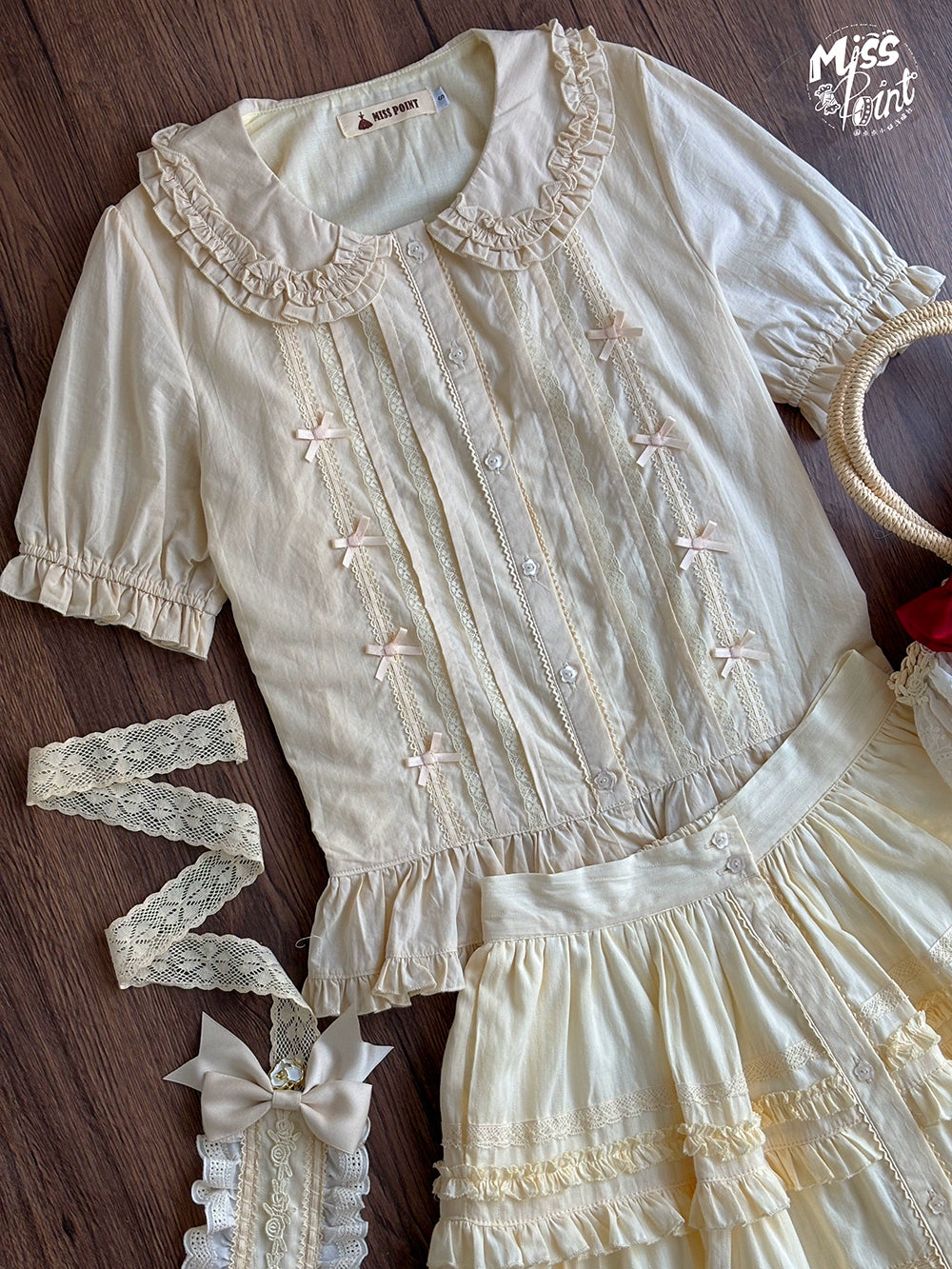 【予約販売】猫の薔薇お茶会 前開きフリルスカート 無地タイプ