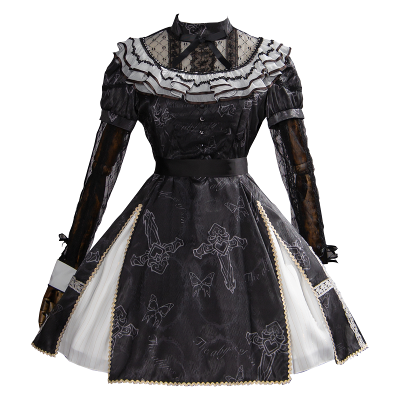 White Cross リボンゴシック長袖ワンピース