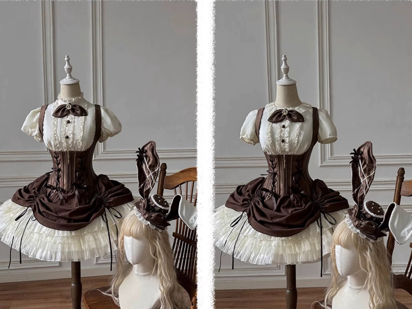 【受注予約6/30まで】Brulee Bunny コルセットジャンパースカートセット・ブラウン