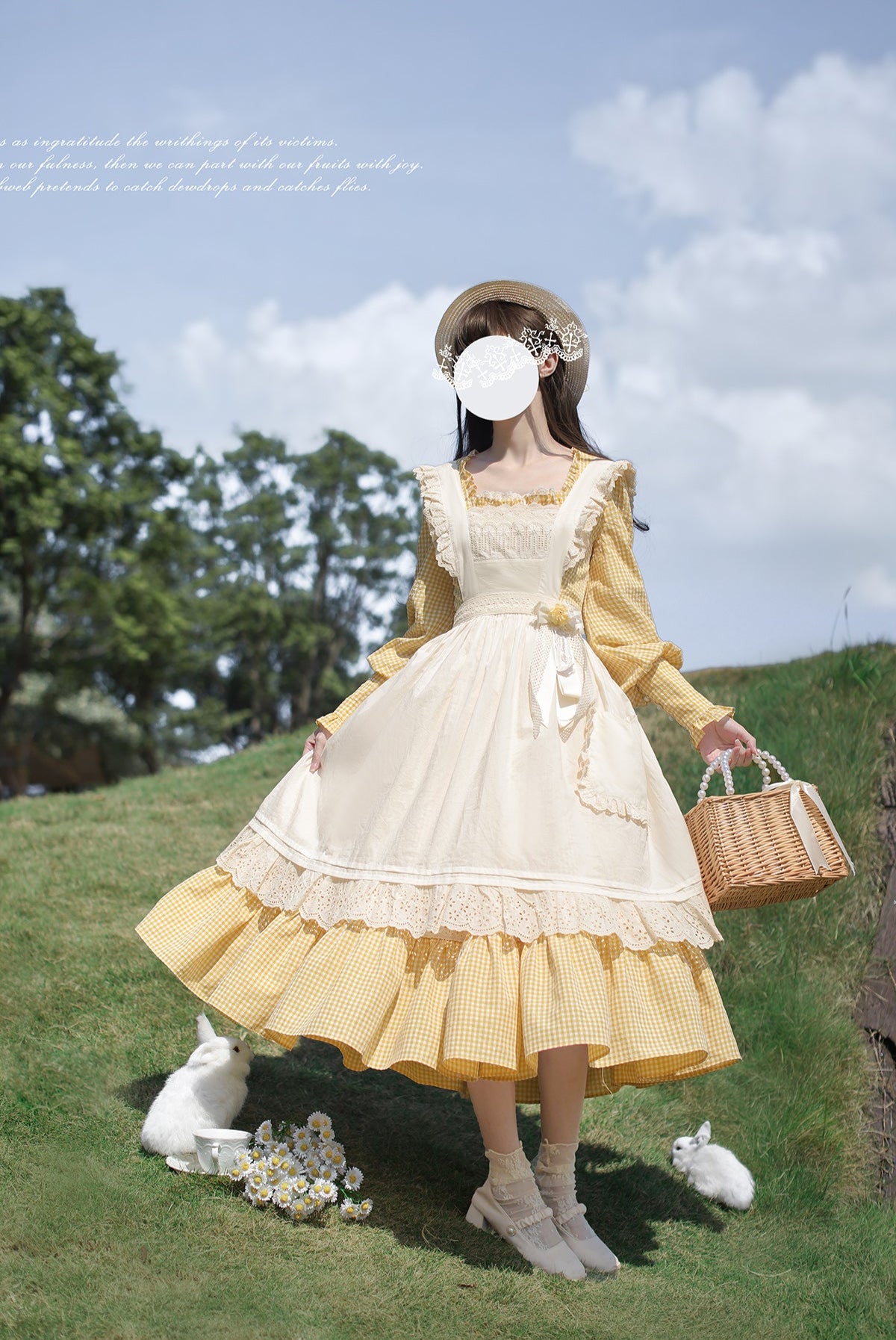 イエローギンガムチェックワンピースとエプロンのセット – ロリータ