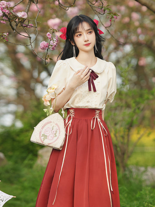 夏のお嬢様風レトロクラシカルセットアップ 全7色