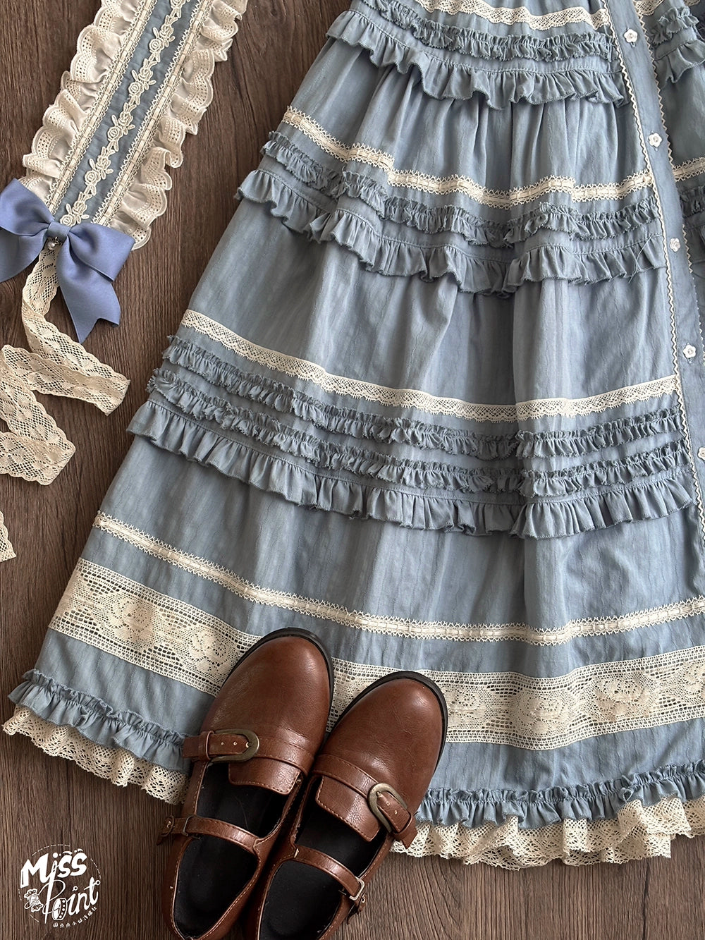 【予約販売】猫の薔薇お茶会 前開きフリルスカート 無地タイプ