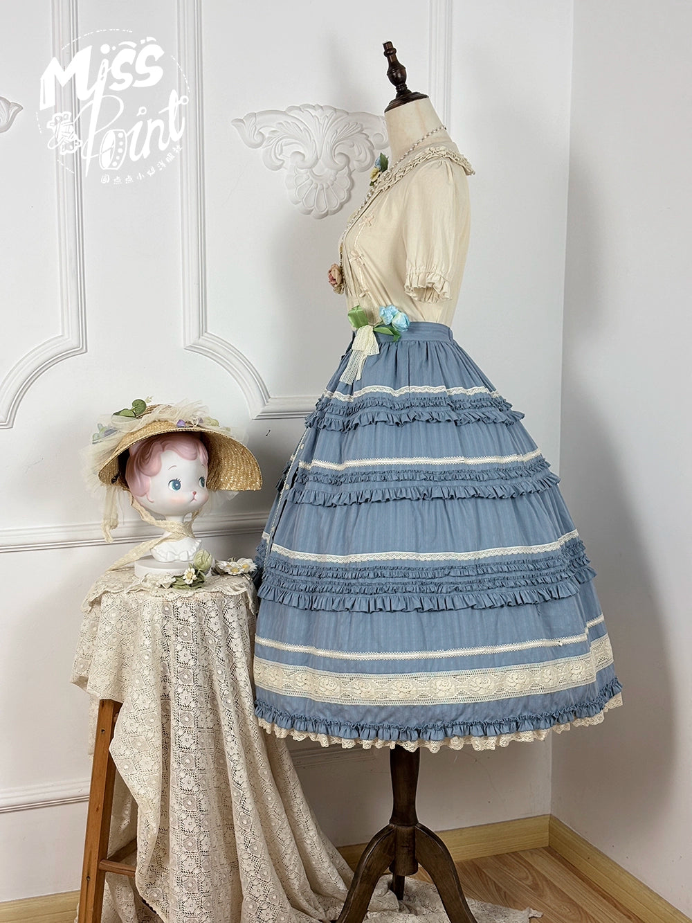 【予約販売】猫の薔薇お茶会 前開きフリルスカート 無地タイプ