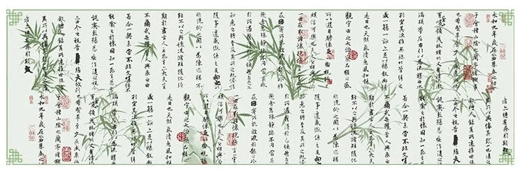 白緑 竹模様の漢服風フェイクツーピースドレス