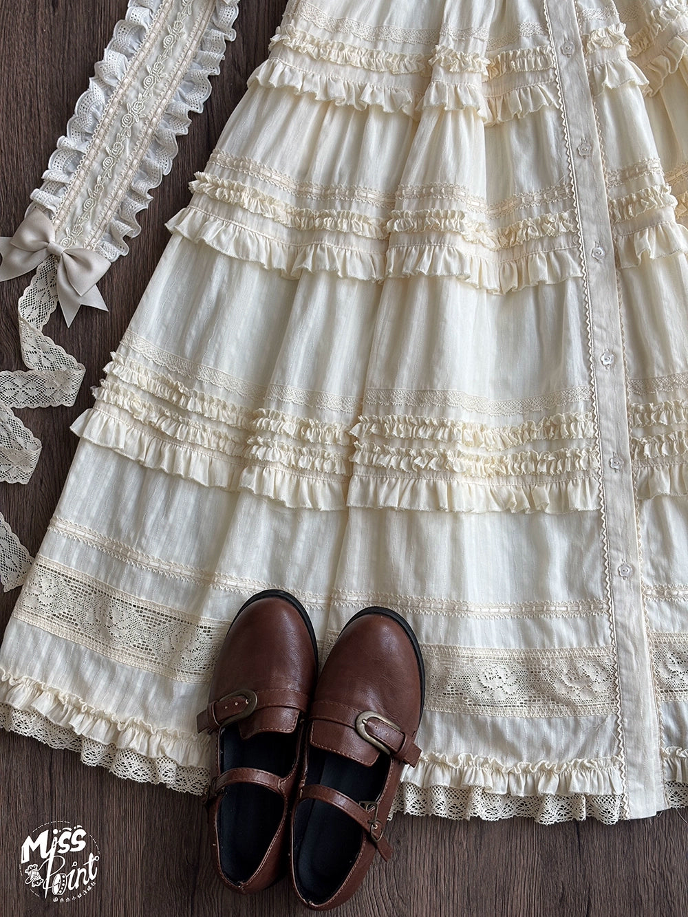 【予約販売】猫の薔薇お茶会 前開きフリルスカート 無地タイプ