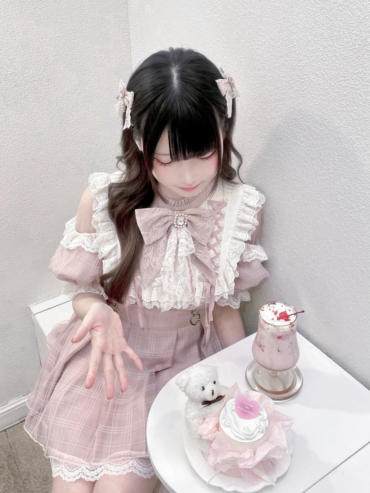 Angel Heartbeat Pink フリルチェックミニ丈ワンピース