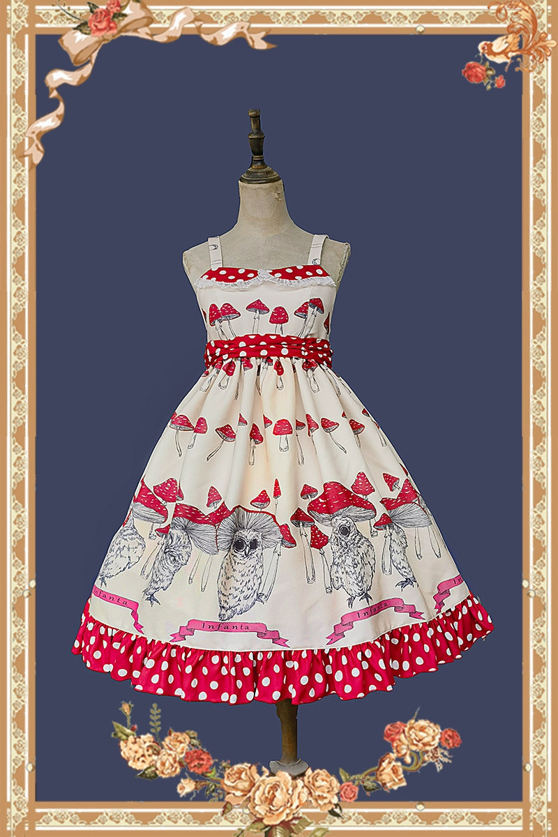 Mushroom Owl Polka Dot Jumper Skirt