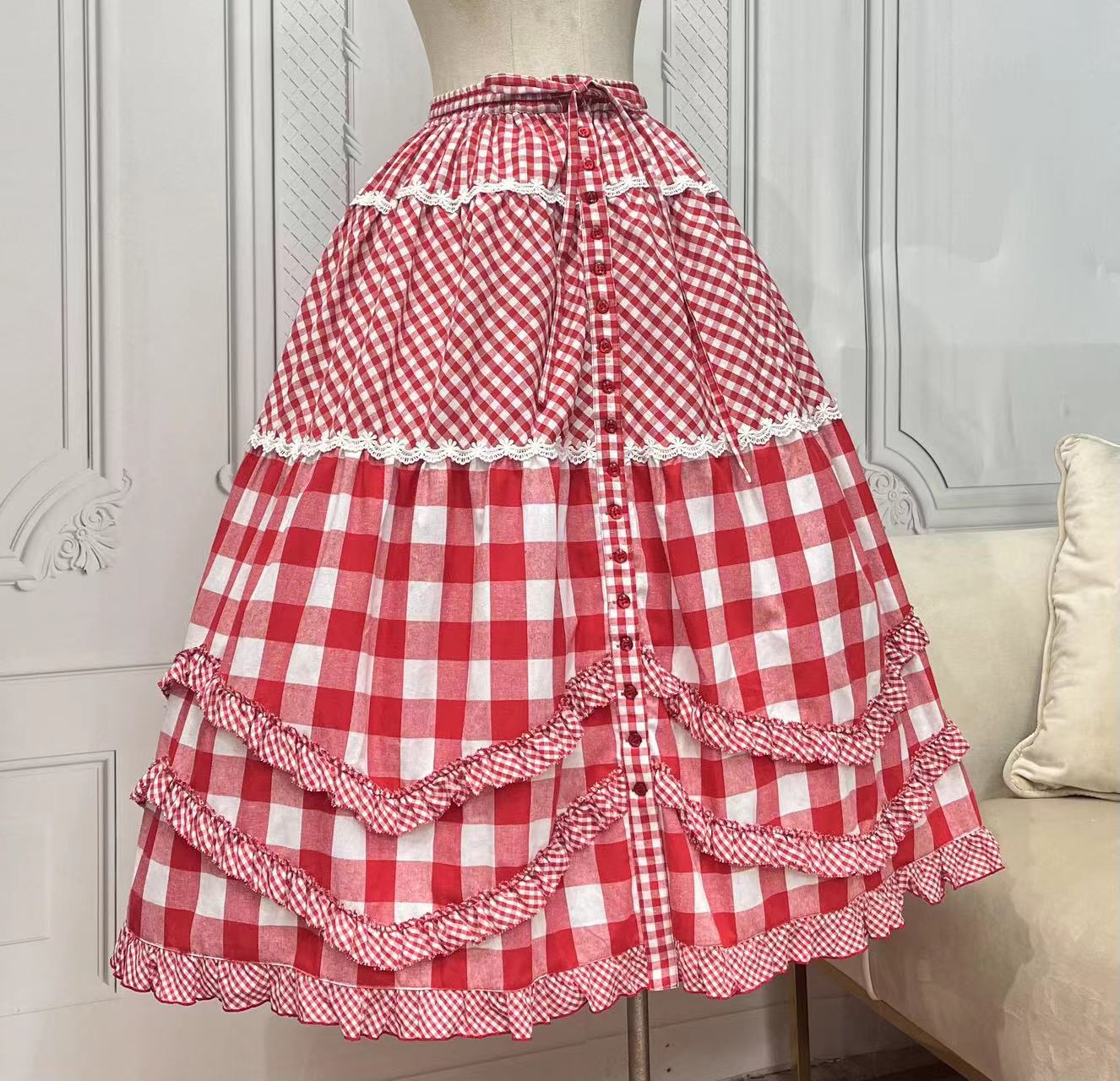 Berry Party Button-front Long Skirt